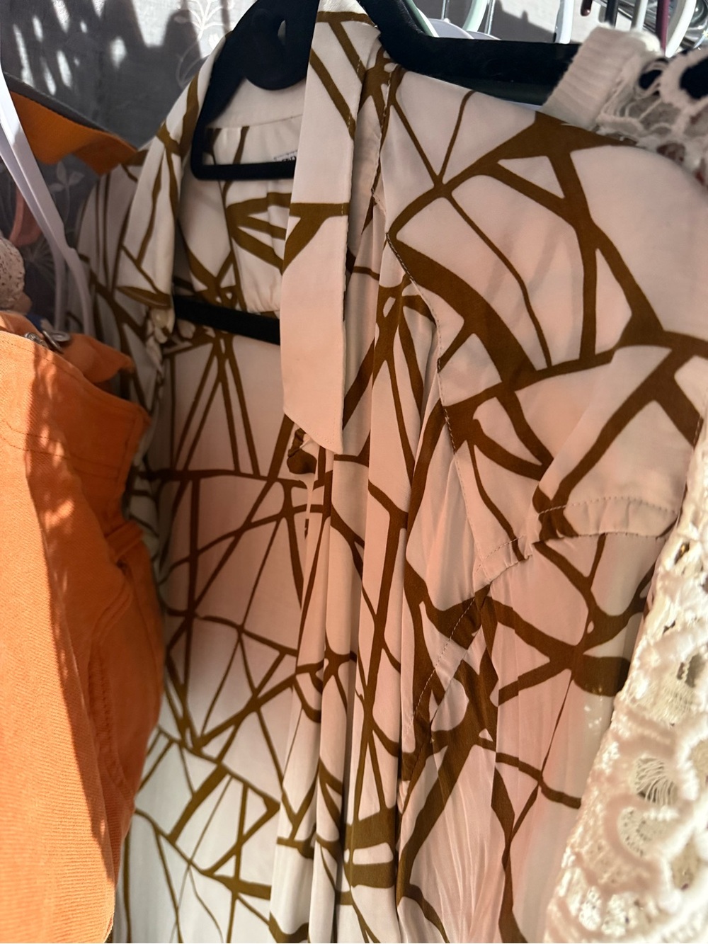 Zara White Blouse with Olive Graphic Web Print
